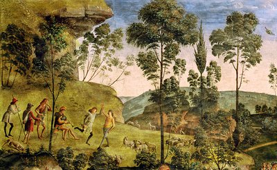 Goatherds and Shepherds Making Music and Dancing (detail) by Pietro Perugino